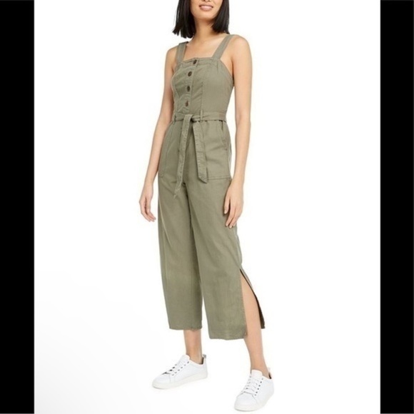 OAT New York Smocked Sleeveless Cotton Jumpsuit Small Olive Green NWT $108 - Picture 1 of 7